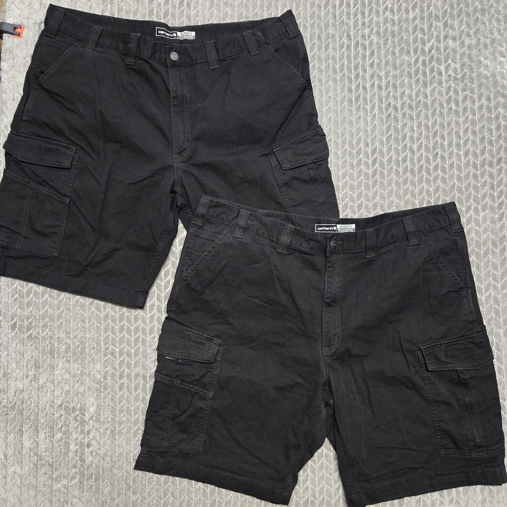 2 Carhartt Rugged Flex Canvas Cargo Work Shorts Mens 44 Relaxed Fit 103542 Black